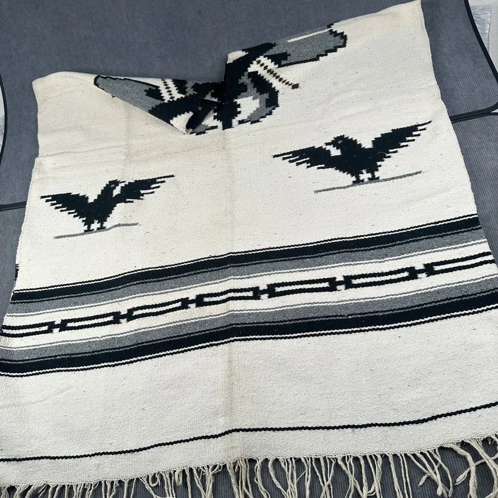 Vintage‎ Mexican Rug Blanket Poncho 75